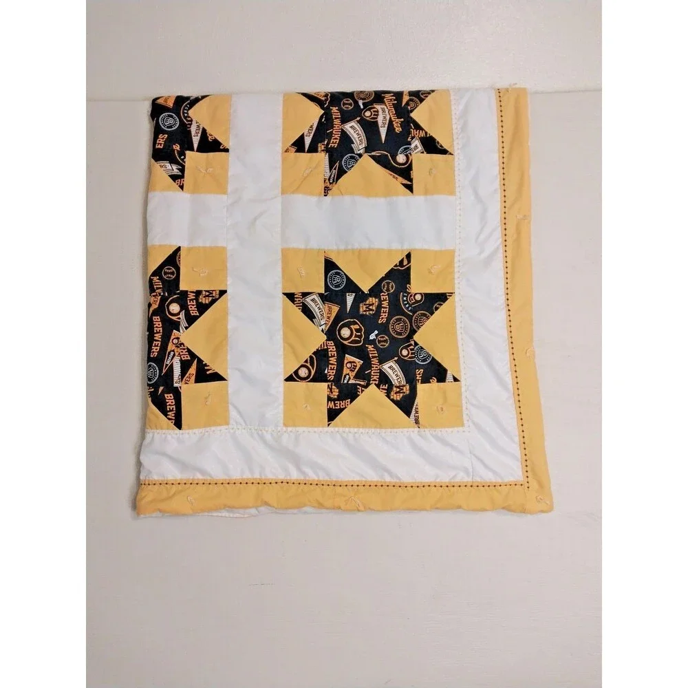 Quilted Baby/Lap Throw Wall Hanging MLB Brewers Granny Machine Stitched 52